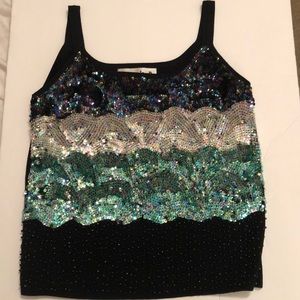 Vintage Sequin Beads and Silk Blend Tank Top Med